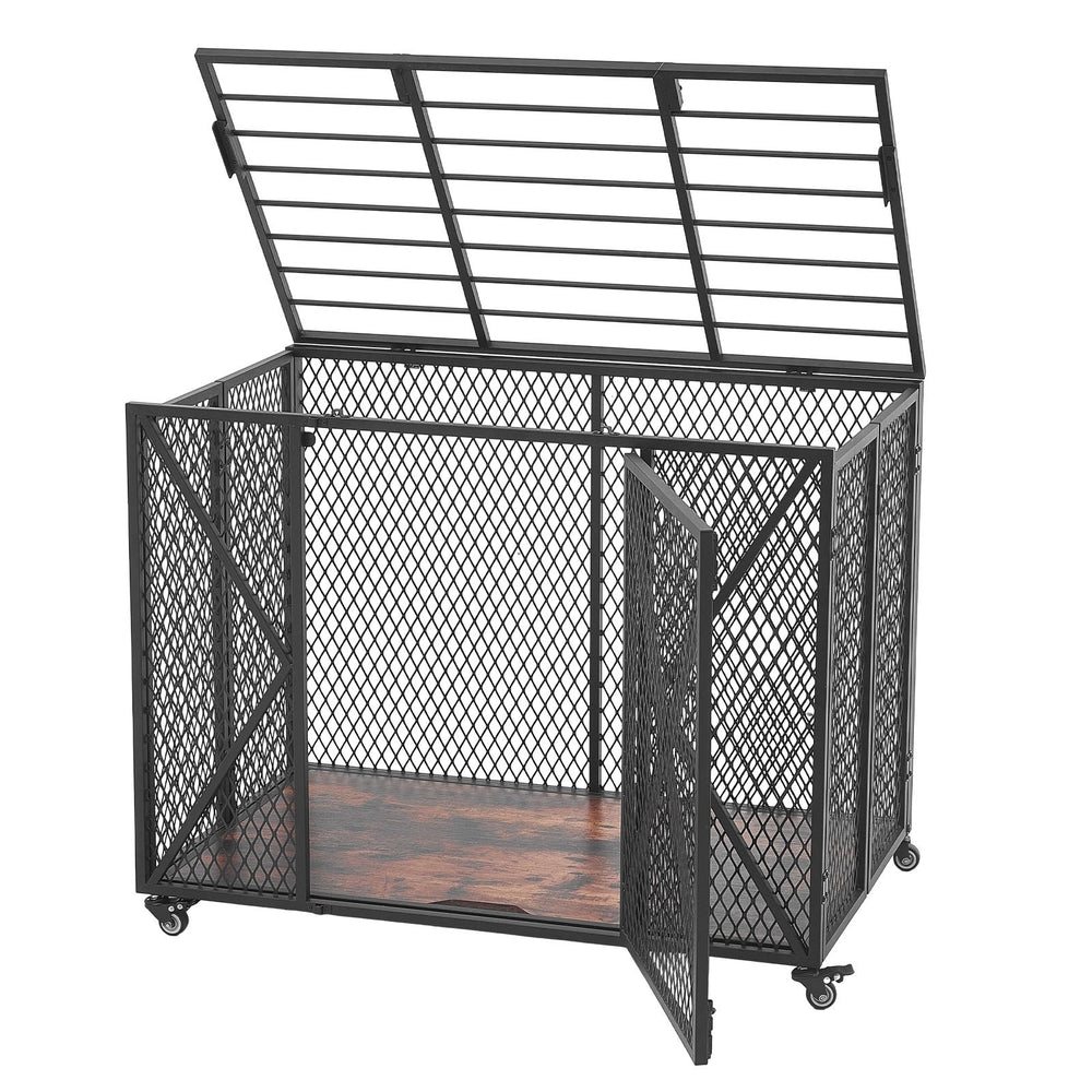 VEVOR 38 Inch Heavy Duty Dog Crate, Max Load 250 lbs, Foldable Indestructible Escape-Proof Dog Kennel Indoor for High Anxiety Small & Medium Breeds, Steel Pet Cage with Double Doors & Lockable Wheels