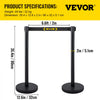 VEVOR Crowd Control Stanchion, Set of 4 Pieces Stanchion Set, Stanchion Set with 6.6 ft/2 m Black Retractable Belt, Black Crowd Control Barrier with Concrete and Metal Base – Easy Connect Assembly