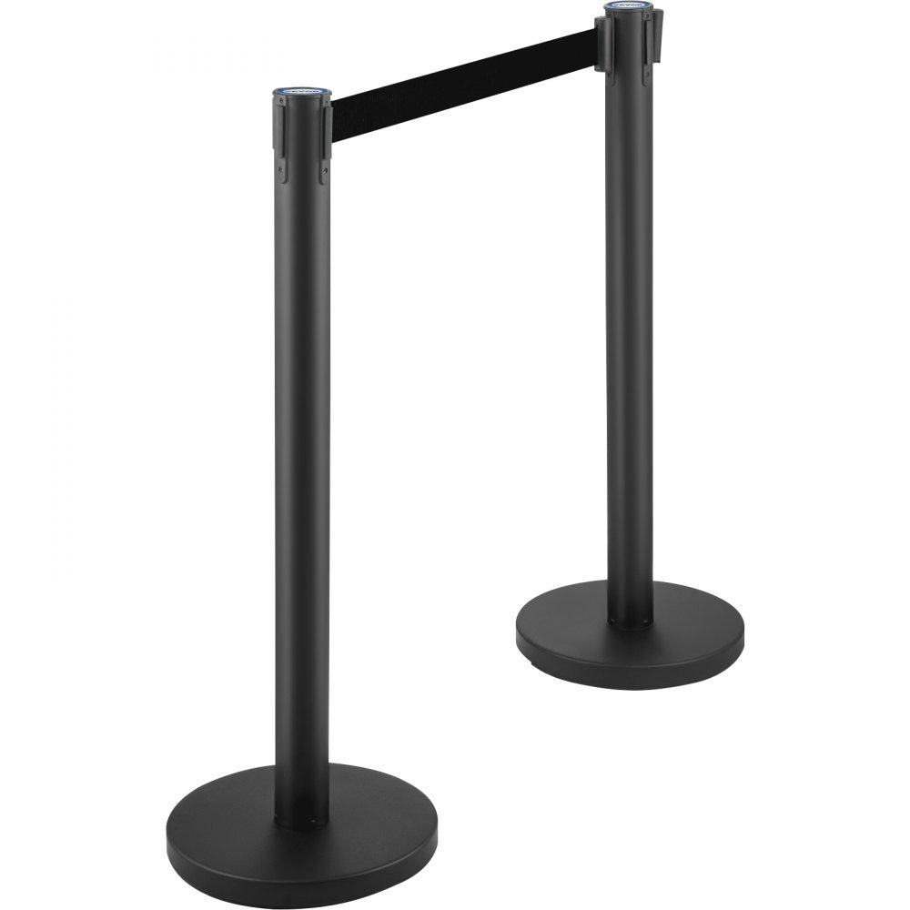 VEVOR Crowd Control Stanchion, Set of 6 Pieces Stanchion Set, Stanchion Set with 6.6 ft/2 m Black Retractable Belt, Black Crowd Control Barrier with Concrete and Metal Base - Easy Connect Assembly
