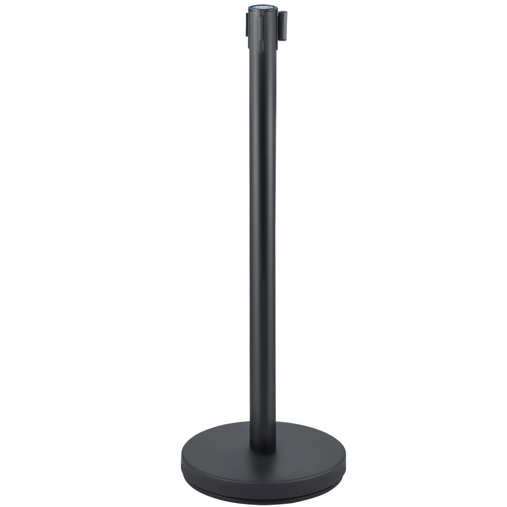 VEVOR Crowd Control Stanchion, Set of 6 Pieces Stanchion Set, Stanchion Set with 6.6 ft/2 m Black Retractable Belt, Black Crowd Control Barrier with Concrete and Metal Base - Easy Connect Assembly