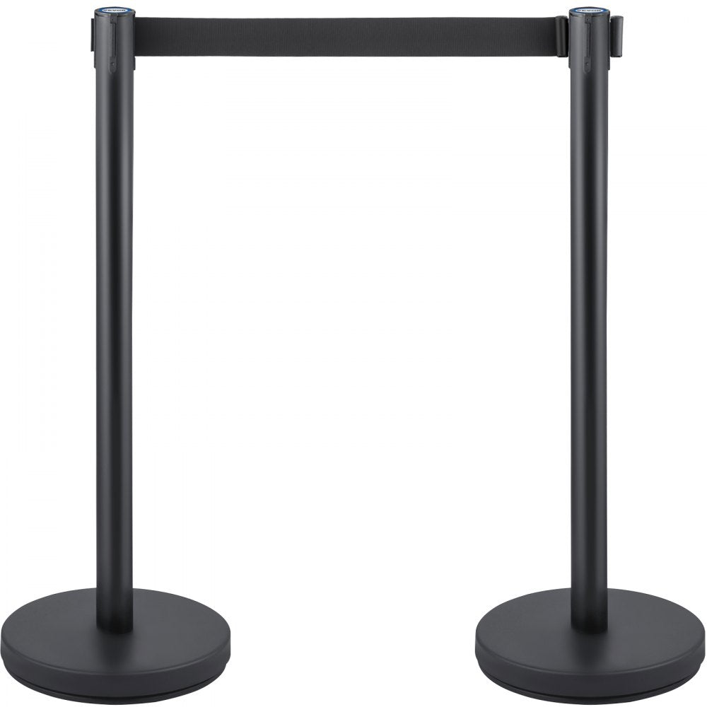 VEVOR Crowd Control Stanchion, Set of 6 Pieces Stanchion Set, Stanchion Set with 6.6 ft/2 m Black Retractable Belt, Black Crowd Control Barrier with Concrete and Metal Base - Easy Connect Assembly