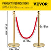 VEVOR Crowd Control Stanchion, Set of 4 Pieces Stanchion Set, Stanchion Set with 5 ft/1.5 m Red Velvet Rope, Crowd Control Barrier