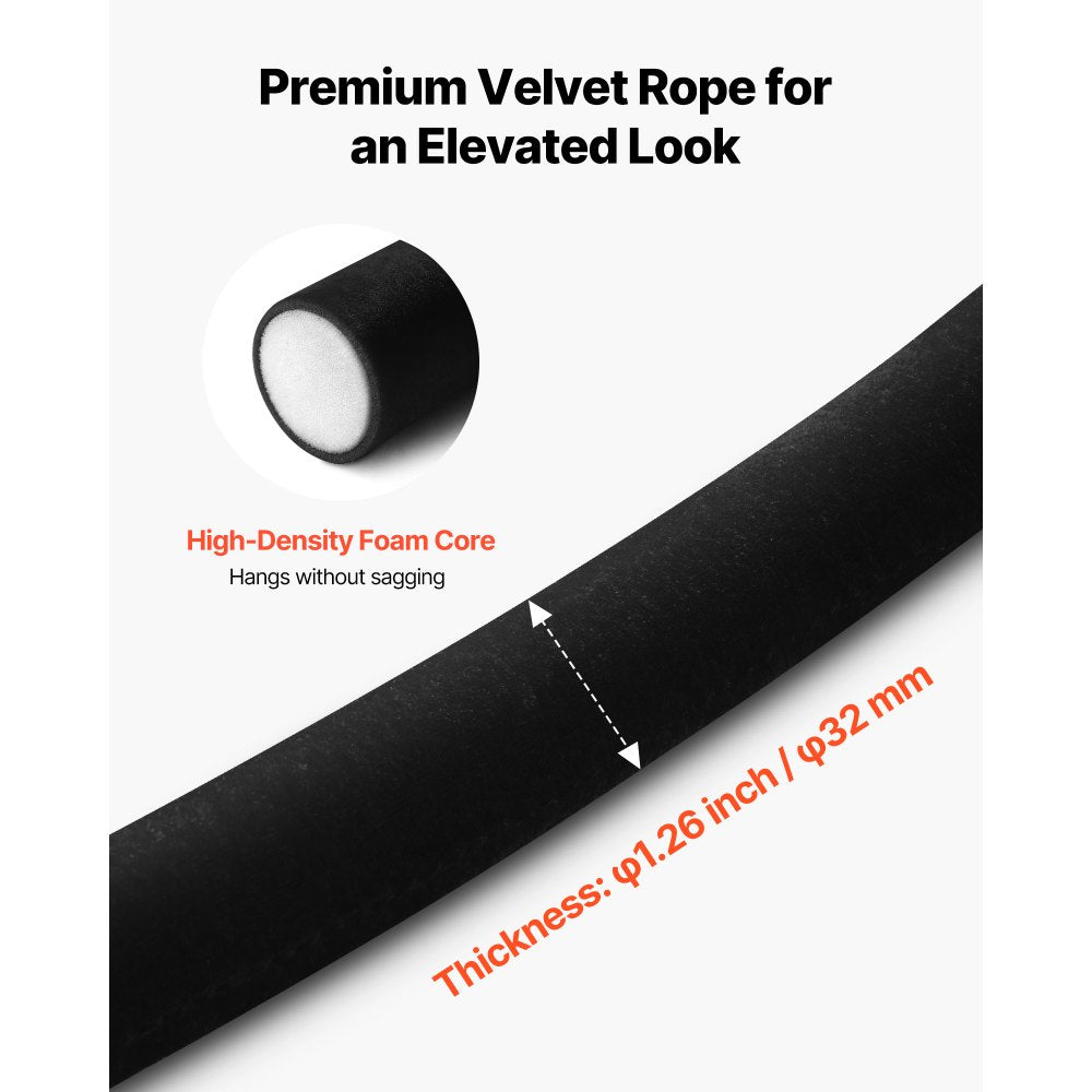 VEVOR 2 Pcs Black Velvet Stanchion Ropes, 5 ft Crowd Control Stanchion Black Velvet Ropes with Gold Hooks, Post Queue Barrier Carpet Rope for Carpet Events Movie Theaters Grand Openings Hotels Party