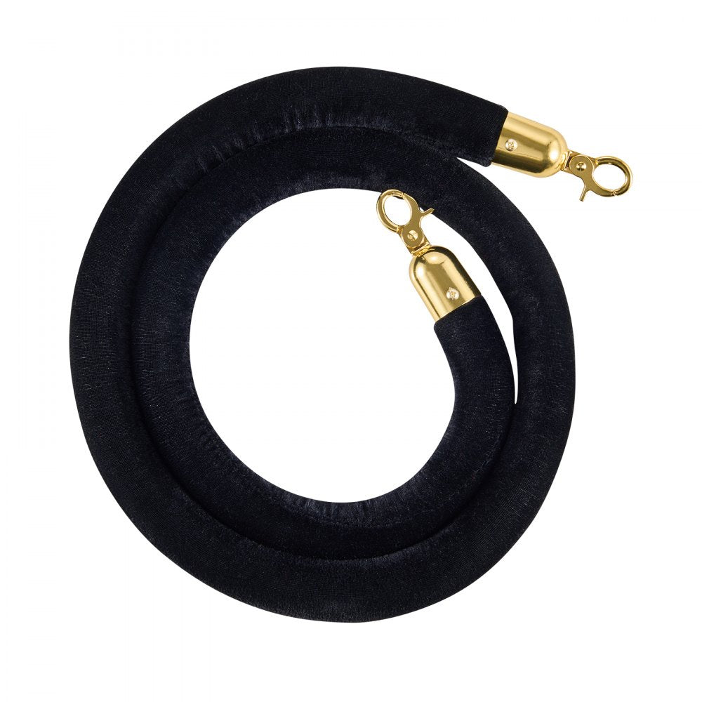 VEVOR 2 Pcs Black Velvet Stanchion Ropes, 5 ft Crowd Control Stanchion Black Velvet Ropes with Gold Hooks, Post Queue Barrier Carpet Rope for Carpet Events Movie Theaters Grand Openings Hotels Party