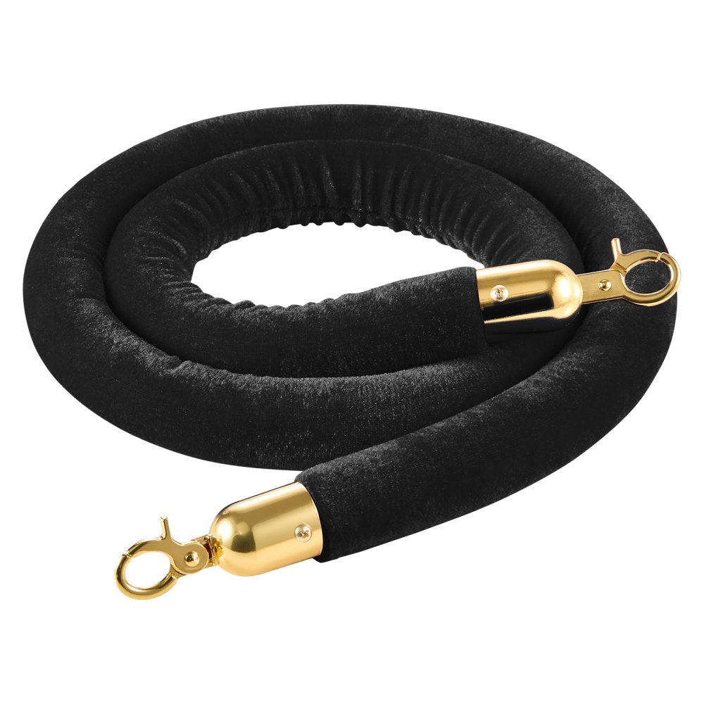 VEVOR 4 Pcs Black Velvet Stanchion Ropes, 5 ft Crowd Control Stanchion Black Velvet Ropes with Gold Hooks, Post Queue Barrier Carpet Rope for Carpet Events Movie Theaters Grand Openings Hotels Party