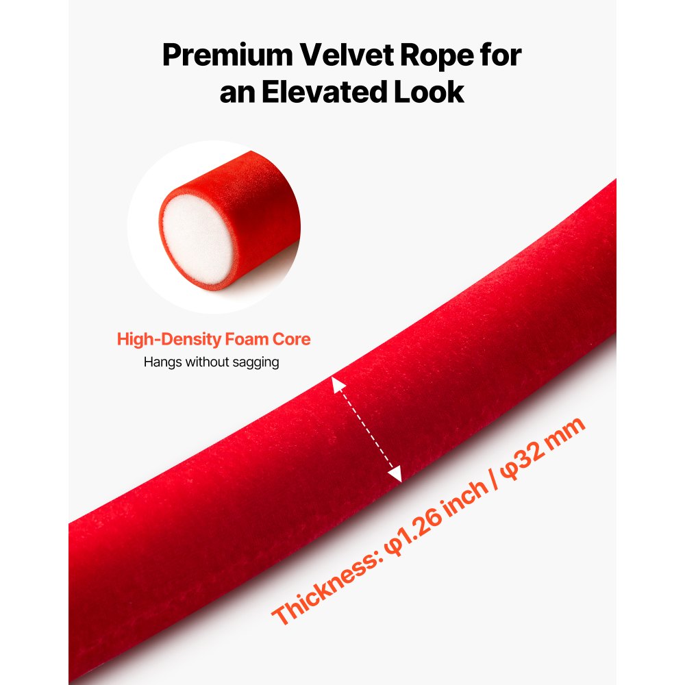 VEVOR 4 Pcs Red Velvet Stanchion Ropes, 5 ft Crowd Control Stanchion Red Velvet Ropes with Silver Hooks, Post Queue Barrier Carpet Rope for Carpet Events Movie Theaters Grand Openings Hotels Party