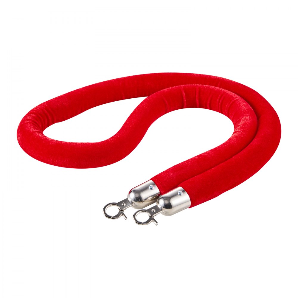 VEVOR 4 Pcs Red Velvet Stanchion Ropes, 5 ft Crowd Control Stanchion Red Velvet Ropes with Silver Hooks, Post Queue Barrier Carpet Rope for Carpet Events Movie Theaters Grand Openings Hotels Party