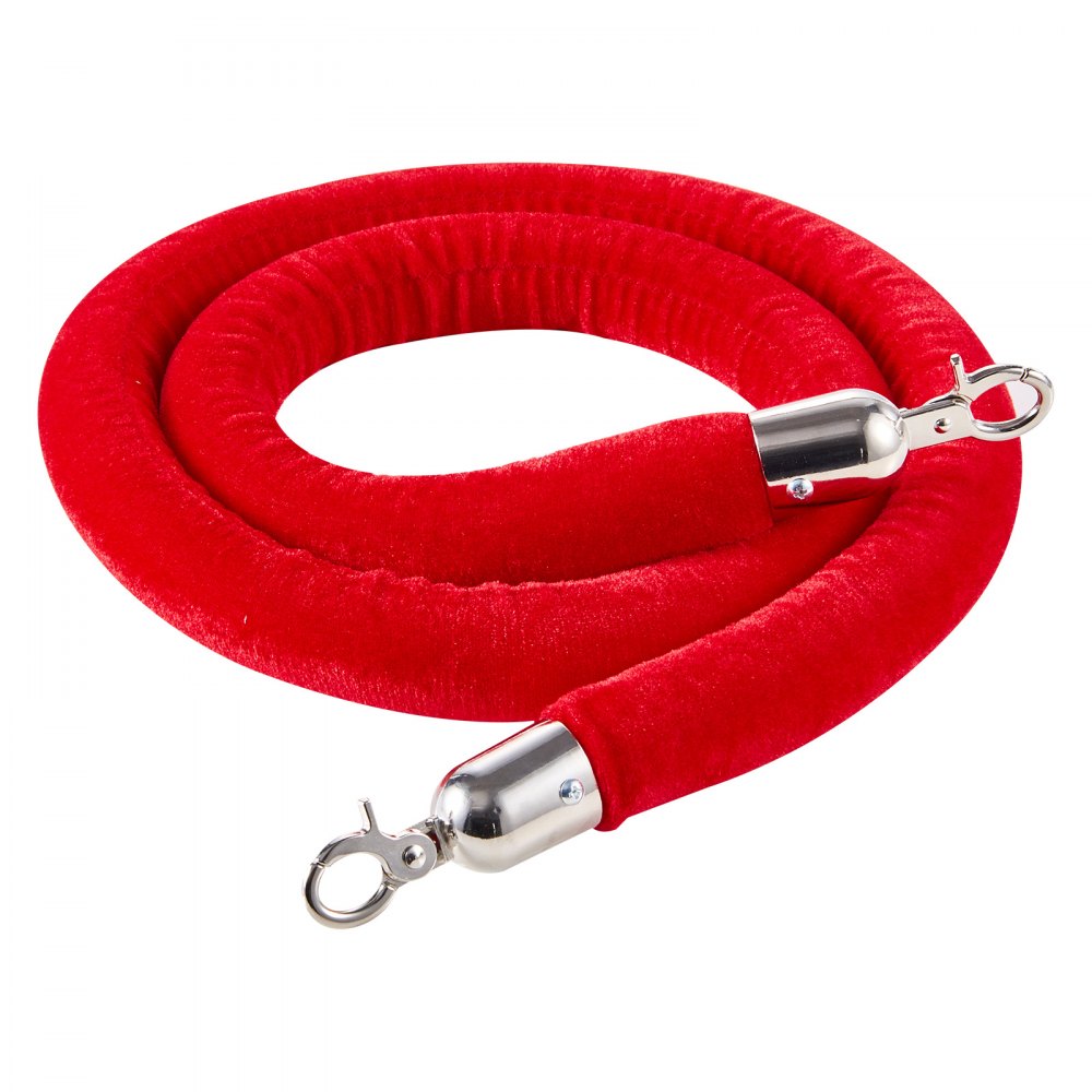 VEVOR 2 Pcs Red Velvet Stanchion Ropes, 5 ft Crowd Control Stanchion Red Velvet Ropes with Silver Hooks, Post Queue Barrier Carpet Rope for Carpet Events Movie Theaters Grand Openings Hotels Party