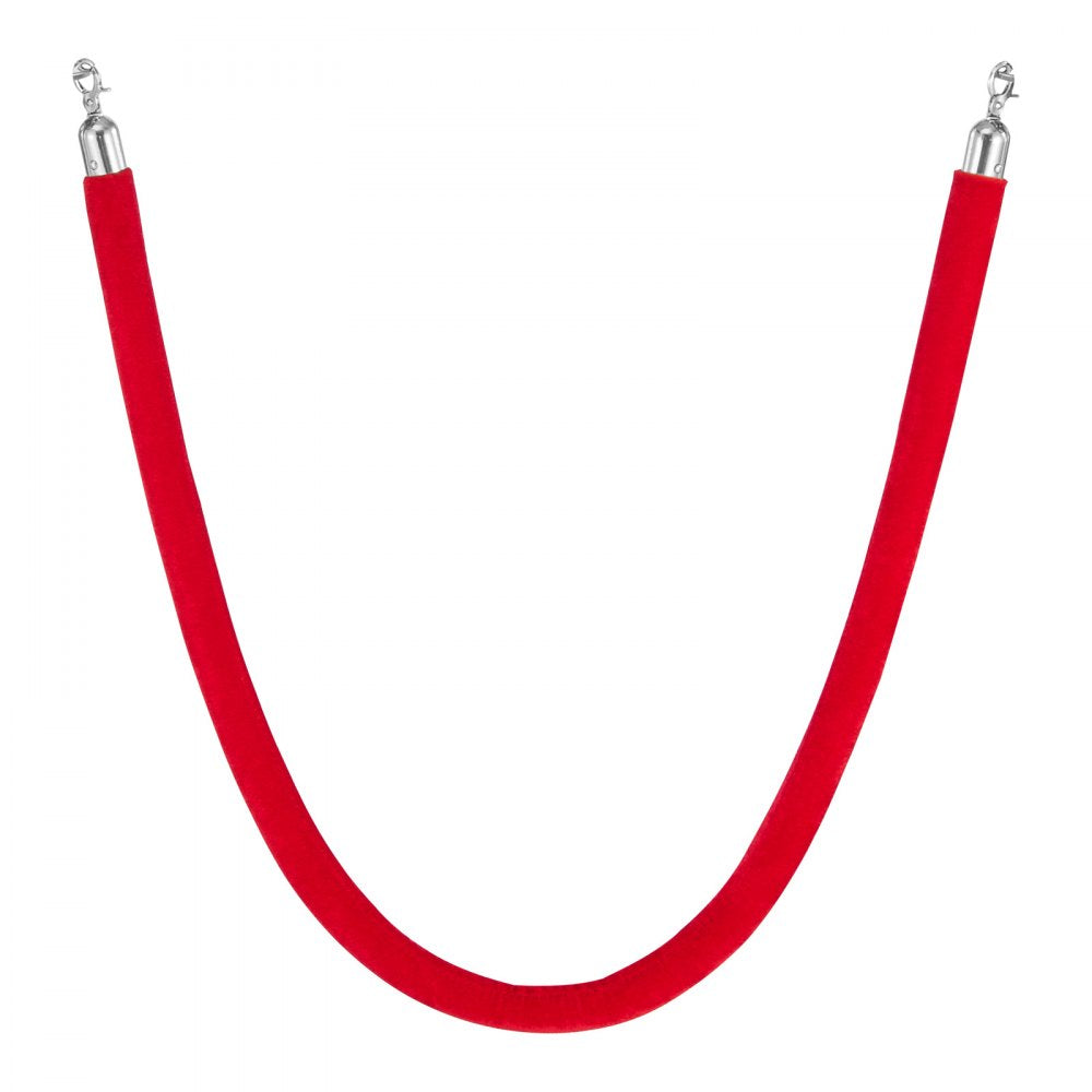 VEVOR 2 Pcs Red Velvet Stanchion Ropes, 5 ft Crowd Control Stanchion Red Velvet Ropes with Silver Hooks, Post Queue Barrier Carpet Rope for Carpet Events Movie Theaters Grand Openings Hotels Party