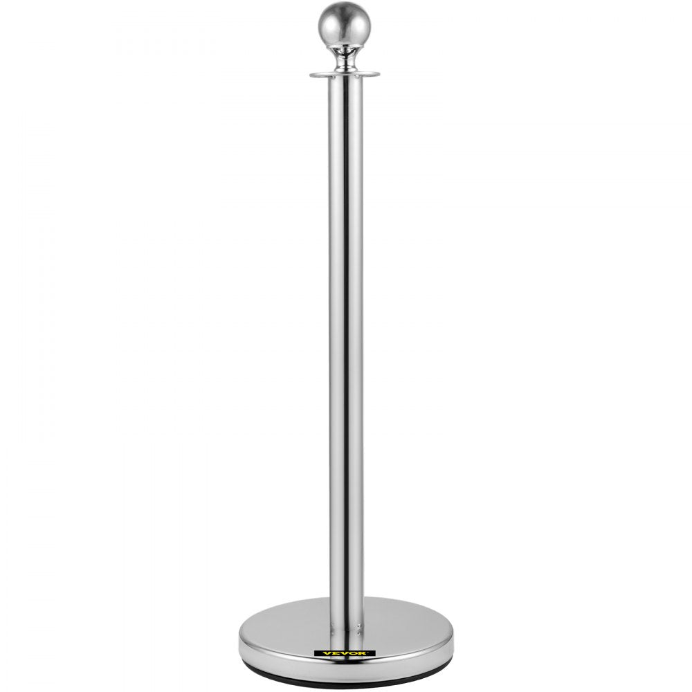 VEVOR 4PCS Stainless Steel Stanchion Posts Queue, Red Velvet Ropes Silver Post, 5FT Rope Barriers Queue Line Crowd Control Barriers for Party Supplies