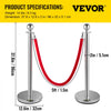 VEVOR Crowd Control Stanchion, Set of 4 Pieces Silver Stanchion Set, Stanchion Set with 5 ft/1.5 m Red Velvet Rope, Crowd Control Barrier