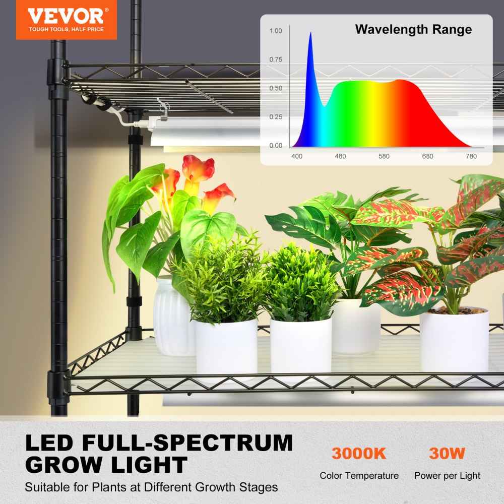 VEVOR Plant Stand with Grow Light, 4 Tiers Plant Shelf with 3000K 180W LED Full Spectrum Light for Indoor Plants, Grow Light Shelf with Timer for Seed Starting 35.4" L  x 13.8" W x 59.1" H
