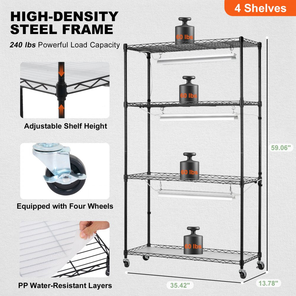 VEVOR Plant Stand with Grow Light, 4 Tier Plant Shelf with 90W Grow Light for Indoor Plants, Grow Light Shelf Full Spectrum Lights Adjustable Metal Plant Stand for Seed Starting