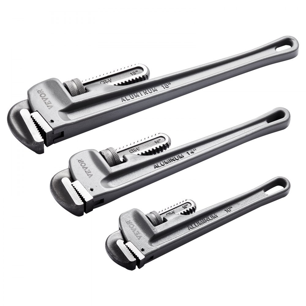 VEVOR 3-Piece Pipe Wrench Set, 10" 14" 18" Aluminum Straight Pipe Wrench, Adjustable Plumbing Wrench, with High Strength Jaw and Ergonomic Handle, Hangable Design, for Water Pipes, Automotive Repairs