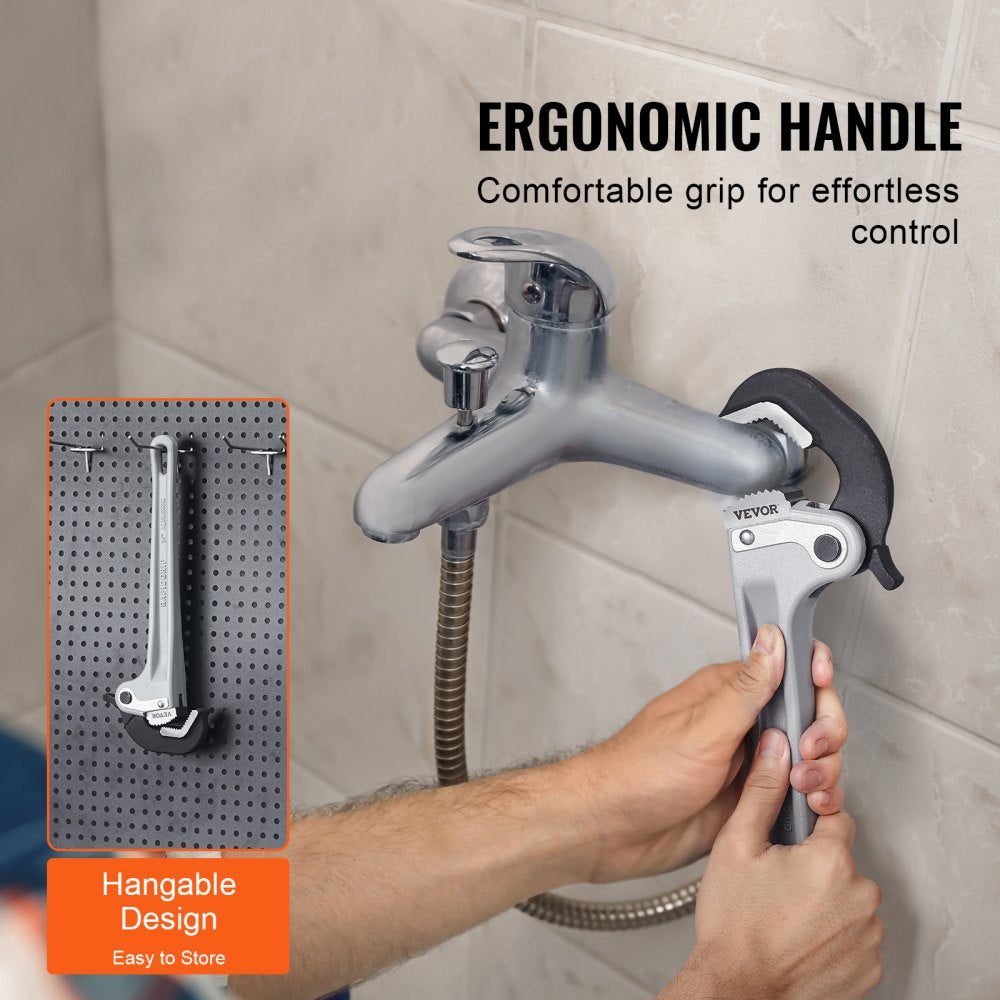 VEVOR Pipe Wrench, 14" Aluminum Straight Pipe Wrench, Automatic Jaw Adjustment, Adjustable Plumbing Wrench, Easy to Carry, Ergonomic Handle, Hangable Design, for Water Pipes, Automotive Repairs