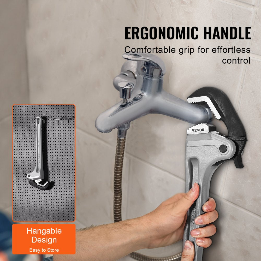 VEVOR Pipe Wrench, 18" Aluminum Straight Pipe Wrench, Automatic Jaw Adjustment, Adjustable Plumbing Wrench, Easy to Carry, Ergonomic Handle, Hangable Design, for Water Pipes, Automotive Repairs