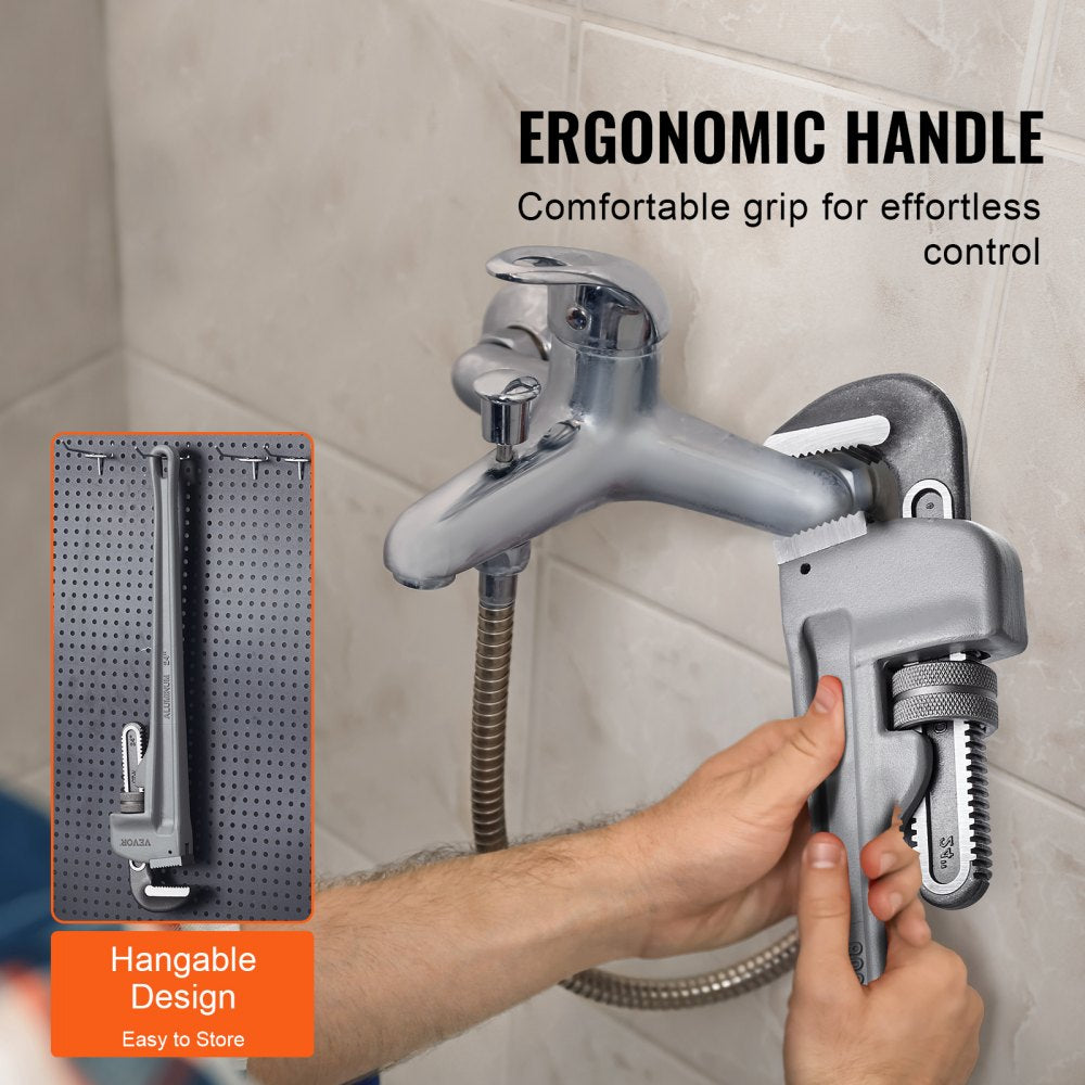 VEVOR Pipe Wrench, 24" Aluminum Straight Pipe Wrench, Adjustable Plumbing Wrench, with High Strength Jaw and Ergonomic Handle, Easy to Carry, Hangable Design, for Water Pipes, Automotive Repairs