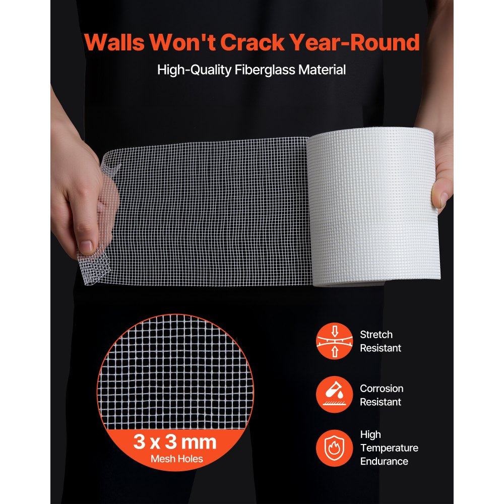 VEVOR Drywall Mesh Tape, 5.91 inch W x 98.43 ft L Self-Adhesive Fiberglass Drywall Joint Tape, 12 Rolls Dry Wall Patch for Easy Sheetrock Ceiling Crack Repair, to Achieve Smooth Even Wall Surface