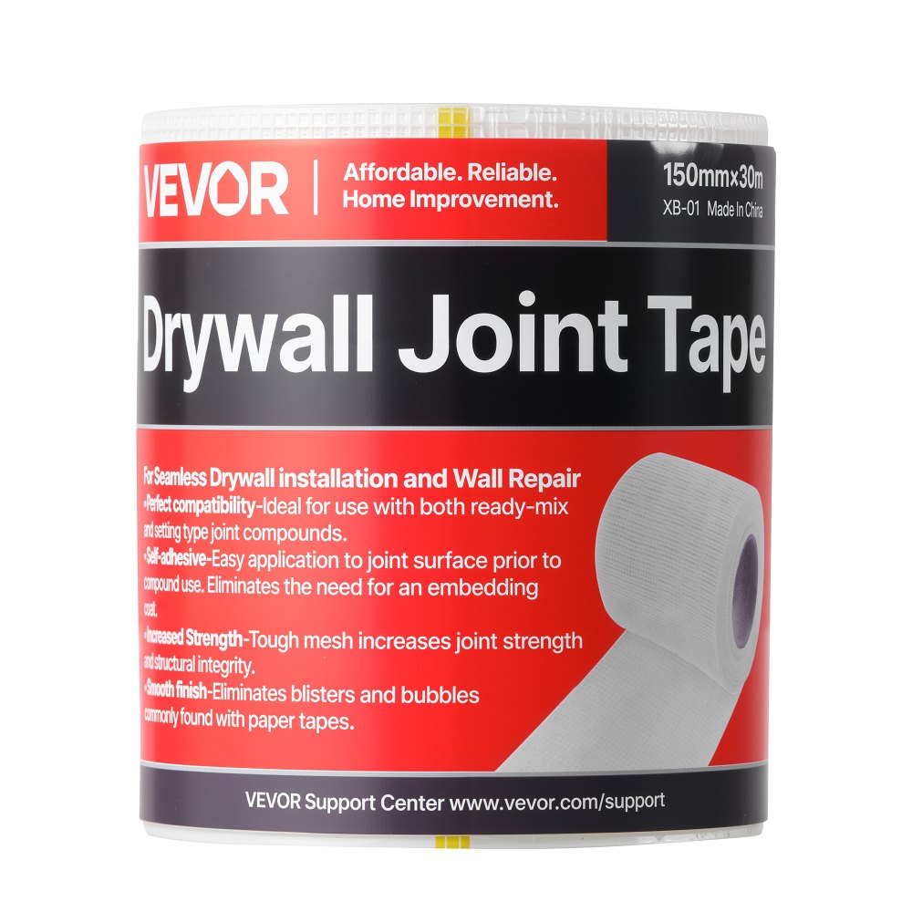 VEVOR Drywall Mesh Tape, 5.91 inch W x 98.43 ft L Self-Adhesive Fiberglass Drywall Joint Tape, 12 Rolls Dry Wall Patch for Easy Sheetrock Ceiling Crack Repair, to Achieve Smooth Even Wall Surface