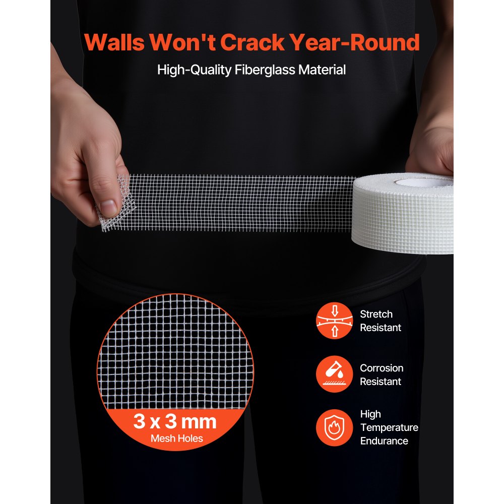 VEVOR Drywall Mesh Tape, 1.97 inch W x 147.64 ft L Self-Adhesive Fiberglass Drywall Joint Tape, 36 Rolls Dry Wall Patch for Easy Sheetrock Ceiling Crack Repair, to Achieve Smooth Even Wall Surface