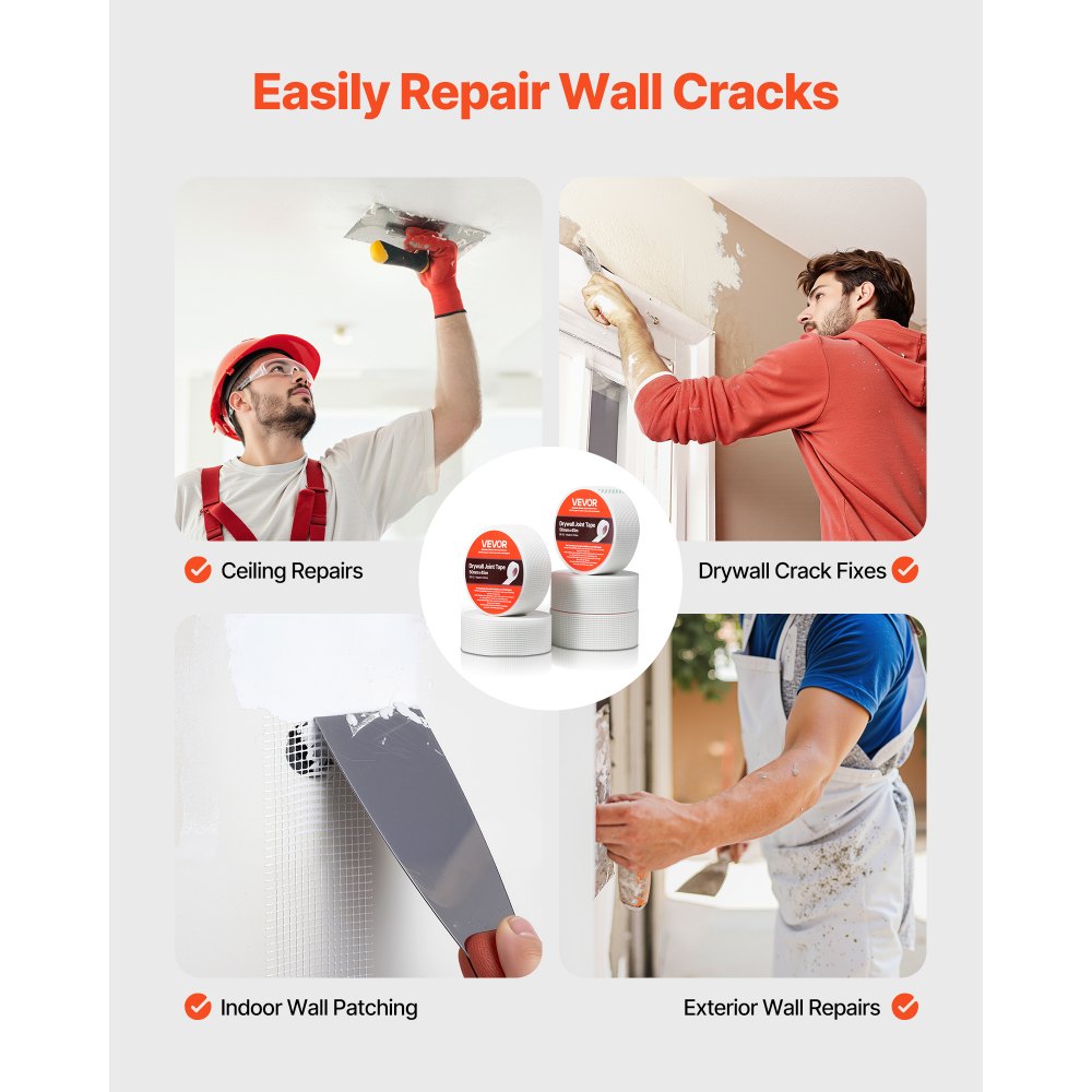 VEVOR Drywall Mesh Tape, 1.97 inch W x 147.64 ft L Self-Adhesive Fiberglass Drywall Joint Tape, 36 Rolls Dry Wall Patch for Easy Sheetrock Ceiling Crack Repair, to Achieve Smooth Even Wall Surface