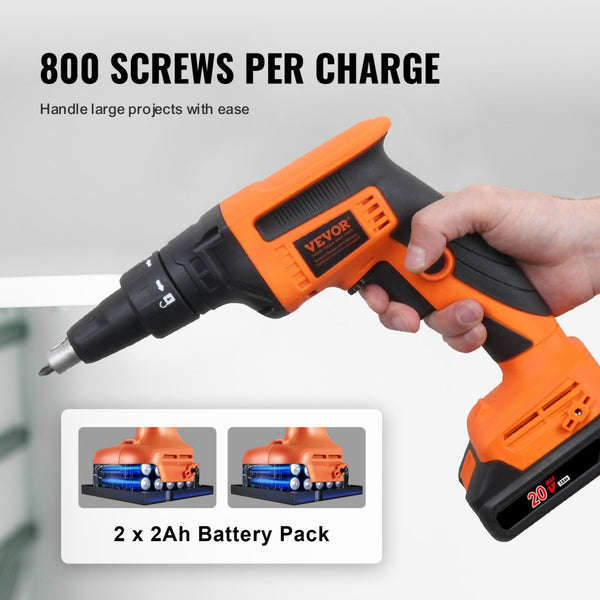 Vevor Drywall Screw Gun Brushless Cordless 20V Max 4200 RPM Kit New ...