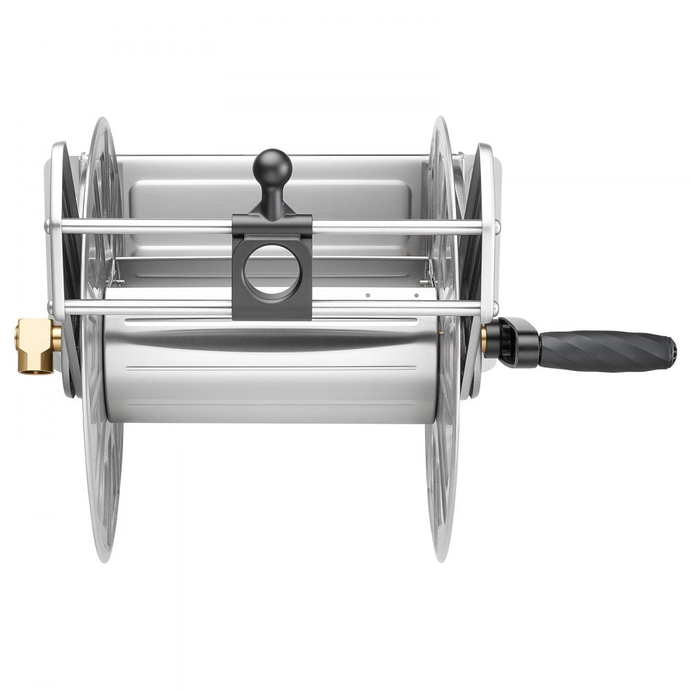 VEVOR Wall Mounted Garden Hose Reel, Holds 150 ft 5/8-inch Water Hose Winder, Heavy-Duty Stainless Steel, Outdoor Manual Reel with Brass Fitting & Hose Guide, Space Saving, for Yard Lawn Garage