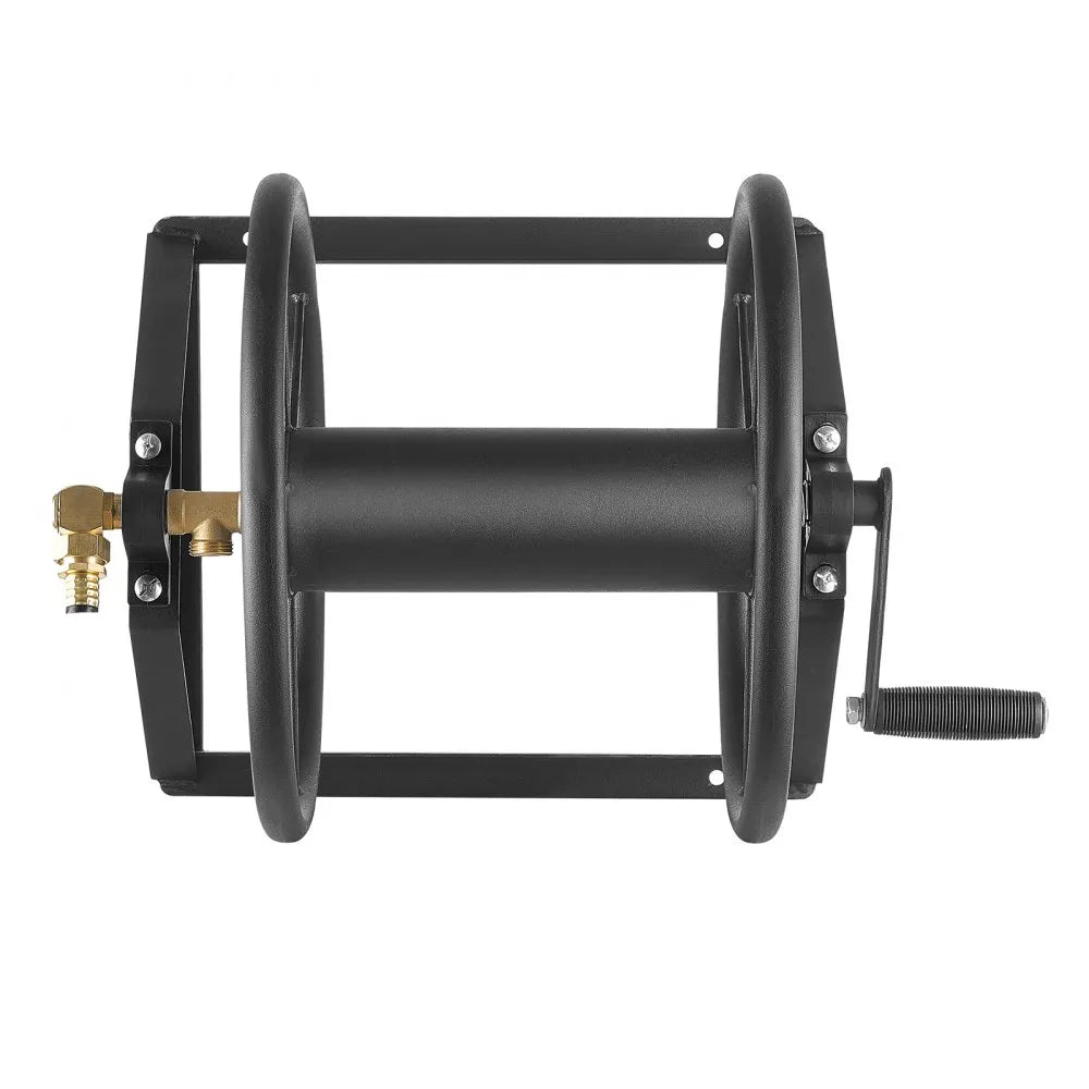VEVOR Wall Mounted Garden Hose Reel, Holds 200 ft 5/8-inch Manual Water Hose Winder, Heavy-Duty Steel, Outdoor Reel with Brass Fitting & 5ft Leader Hose, Space Saving, for Yard Lawn Garage