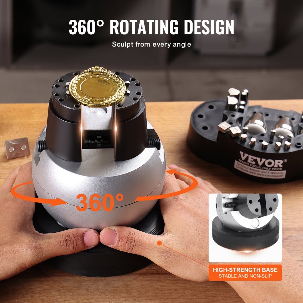VEVOR Ball Vise, 5" Engraving Setting Tool, 360° Rotation Engraving Block Vise, 35 PCS Attachment Jewelry Engraving Block Tools Standard Block for Gemstone Inlay and Small-Scale Engraving