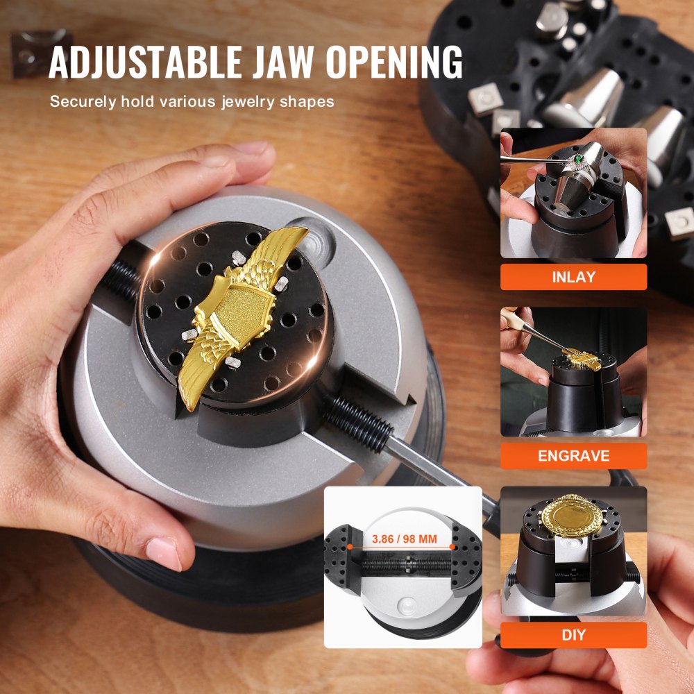 VEVOR Ball Vise, 5" Engraving Setting Tool, 360° Rotation Engraving Block Vise, 35 PCS Attachment Jewelry Engraving Block Tools Standard Block for Gemstone Inlay and Small-Scale Engraving