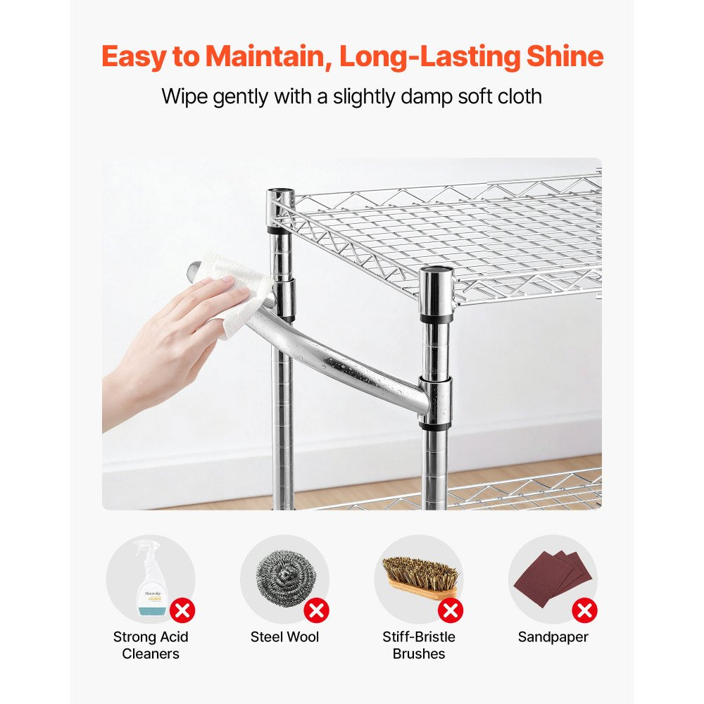 VEVOR Kitchen Utility Cart, 3 Tier Heavy Duty Adjustable Wire Storage Rack, Commercial Steel Rolling Service Trolley on Wheels, Work Table with Handle Bar, for Garage and Laundry Room, 35x17.8x40.9 in