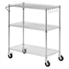 VEVOR Kitchen Utility Cart, 3 Tier Heavy Duty Adjustable Wire Storage Rack, Commercial Steel Rolling Service Trolley on Wheels, Work Table with Handle Bar, for Garage and Laundry Room, 35x17.8x40.9 in