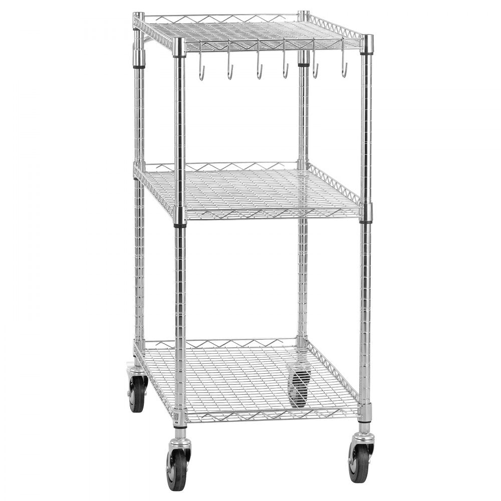 VEVOR Kitchen Utility Cart, 3 Tier Heavy Duty Adjustable Wire Storage Rack, Commercial Steel Rolling Service Trolley on Wheels, Work Table with Handle Bar, for Garage and Laundry Room, 35x17.8x40.9 in