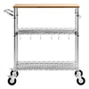 VEVOR Kitchen Utility Cart, 3 Tier Heavy Duty Adjustable Wire Storage Rack with Wood Tabletop and Handle Bar, Rolling Portable Service Trolley on Wheels, 661 lbs Steel Work Table, 30x18x36 in
