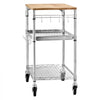 VEVOR Kitchen Utility Cart, 3 Tier Heavy Duty Adjustable Wire Storage Rack with Wood Tabletop and Handle Bar, Rolling Portable Service Trolley on Wheels, 661 lbs Steel Work Table, 30x18x36 in