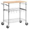 VEVOR Kitchen Utility Cart, 3 Tier Heavy Duty Adjustable Wire Storage Rack with Wood Tabletop and Handle Bar, Rolling Portable Service Trolley on Wheels, 661 lbs Steel Work Table, 30x18x36 in