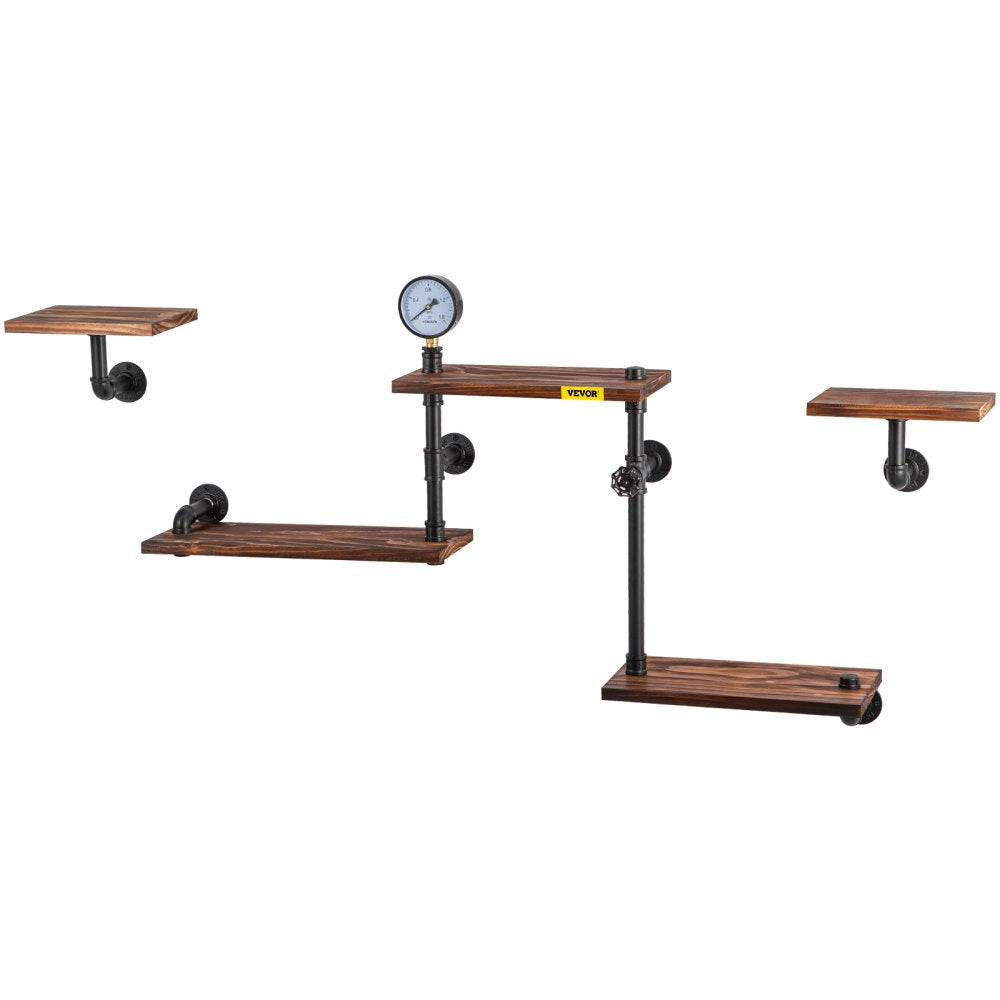 VEVOR Industrial Pipe Shelving, Pipe Shelves with 5-Tier Wood Planks, Rustic Floating Shelves Wall Mounted, Wall Shelf DIY Bookshelf for Bar Kitchen Bathroom Farmhouse Living Room, 47x28x9 inch