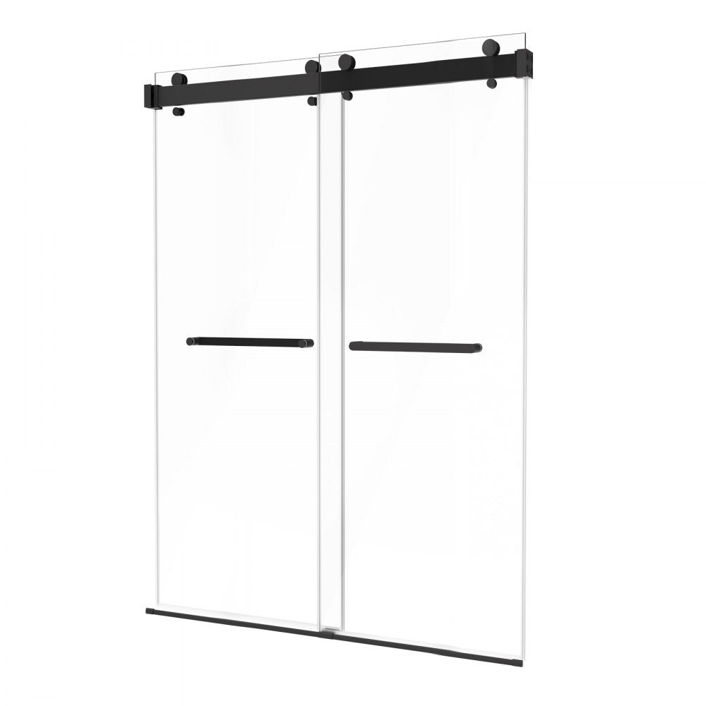 VEVOR Frameless Shower Door, 48" W x 76" H, Shower Sliding Glass Door with 3/8" (10 mm) Thick Clear Tempered Glass, Noiseless Shatterproof Nano Coating, with Rail, Seal Strip and Hardware Kit