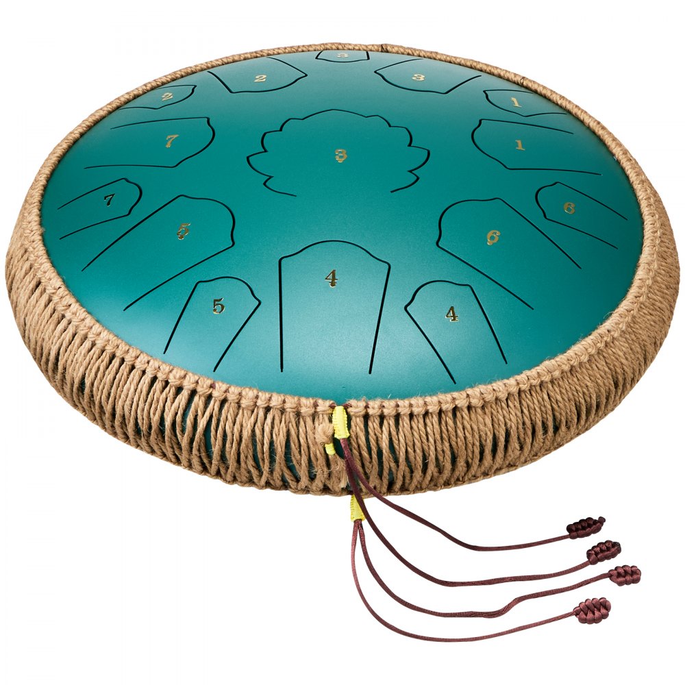 VEVOR Steel Tongue Drum, 14 in & 15 Notes, Rain Drum for Outside Garden, D Major Key, Tank Drum with 2 Mallets & Carry Bag, Hand Pan Drum Percussion Instrument for Musical Education Yoga, Green