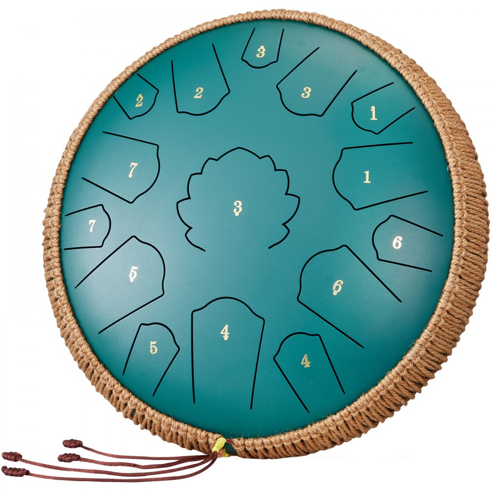 VEVOR Steel Tongue Drum, 14 in & 15 Notes, Rain Drum for Outside Garden, C Major Key, Tank Drum with 2 Mallets & Carry Bag, Hand Pan Drum Percussion Instrument for Musical Education Yoga, Green