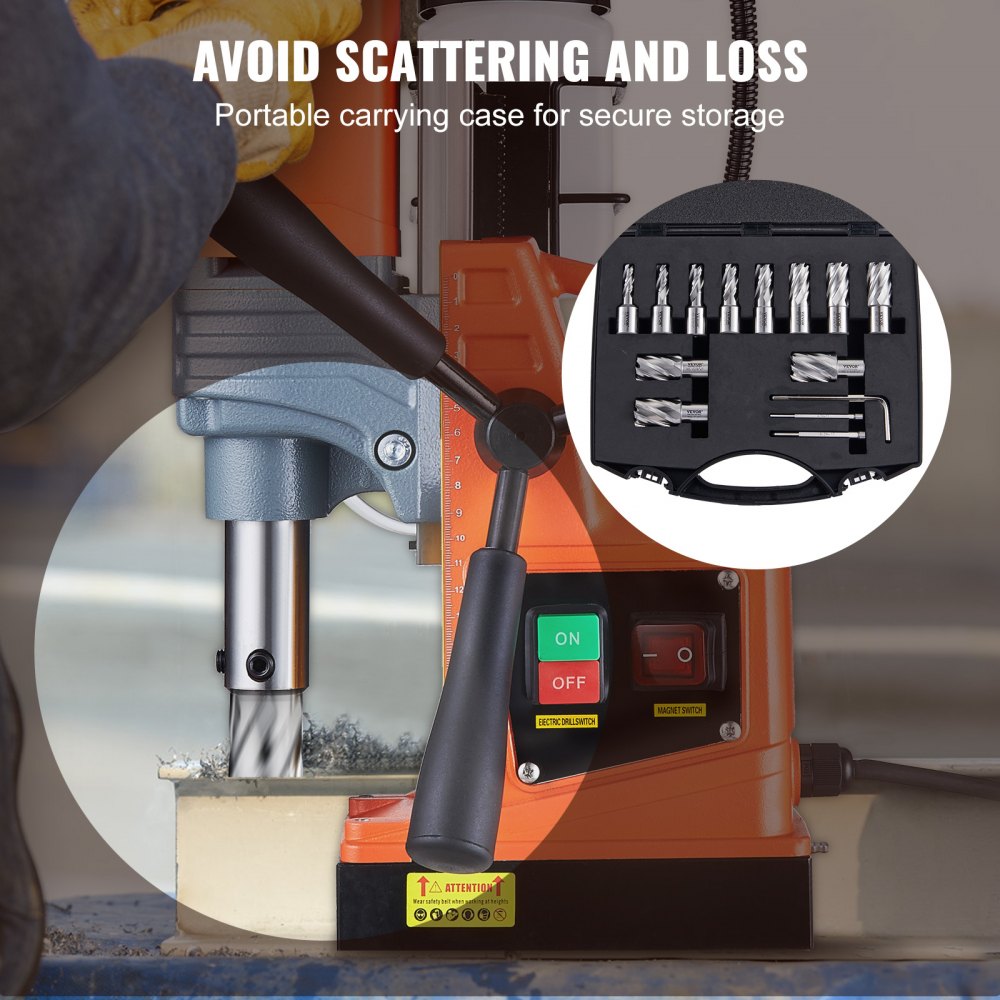 VEVOR Annular Cutter Set, 13 pcs Weldon Shank Mag Drill Bits, 7/16" to 1-1/16" Cutting Diameter, 1" Cutting Depth, M2AL HSS, 2 Pilot Pins, Hex Wrench and Portable Case, for Using with Magnetic Drills