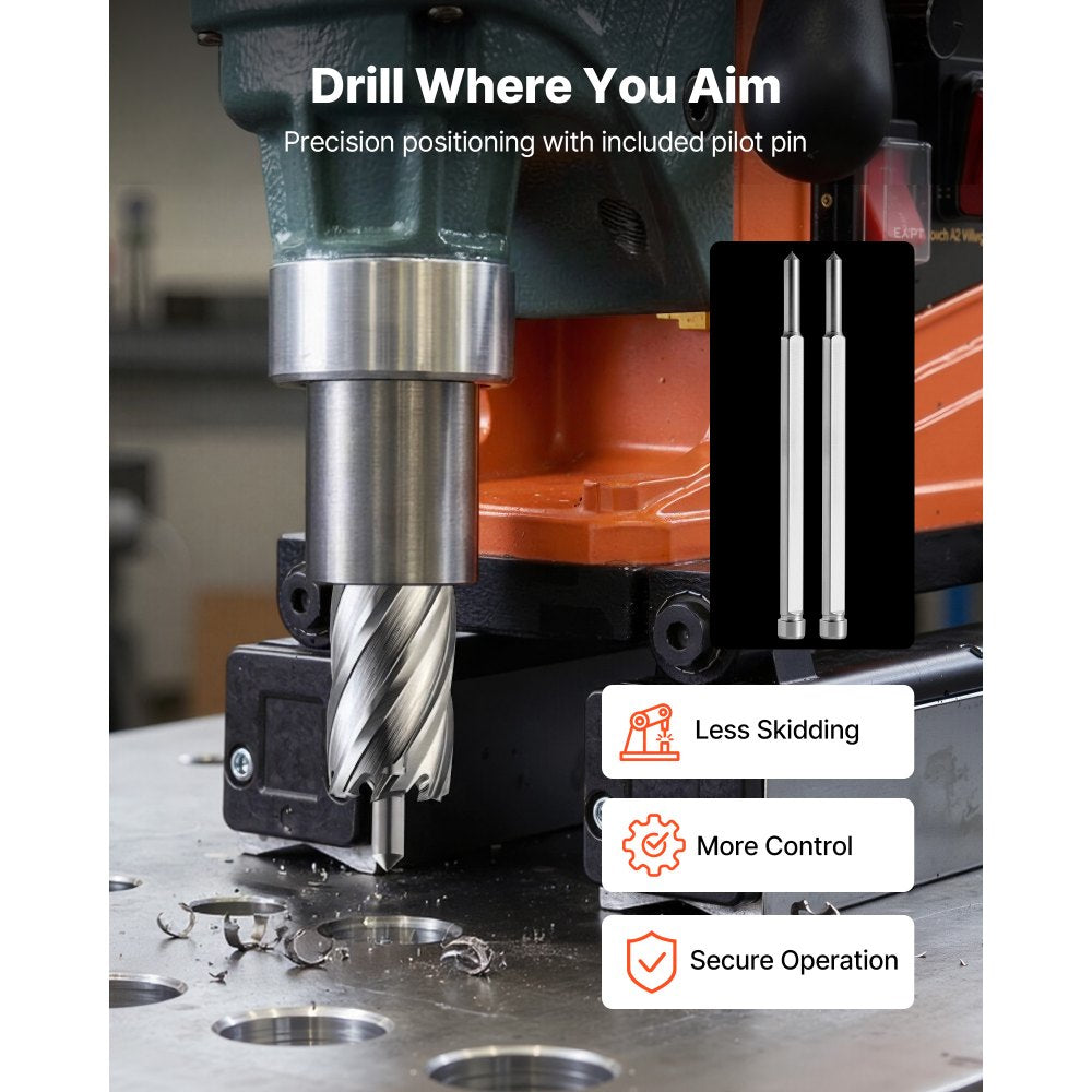 VEVOR Annular Cutter Set, 13 pcs Universal Shank Mag Drill Bits Kit, 2" Cutting Depth, 7/16" to 1-1/16" Cutting Diameter, HSS, 11 Drill Bits with 2 Pilot Pins, Plastic Case, for Magnetic Drills, Steel