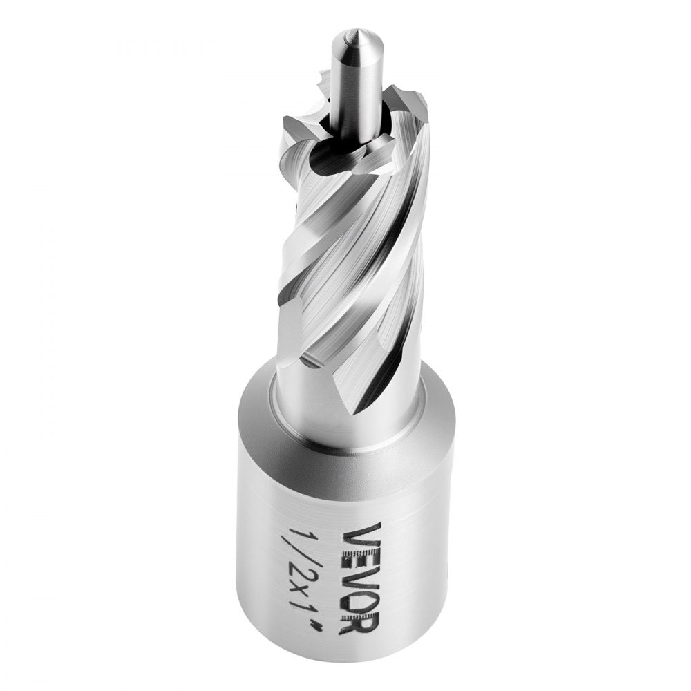 VEVOR Annular Cutter Set, 5 pcs Weldon Shank Mag Drill Bits Kit, 1" Cutting Depth, 1/2" Cutting Diameter, HSS, 3 Drill Bits with 2 Pilot Pins and 3 Plastic Cases, for Magnetic Drills, Steel, Aluminum