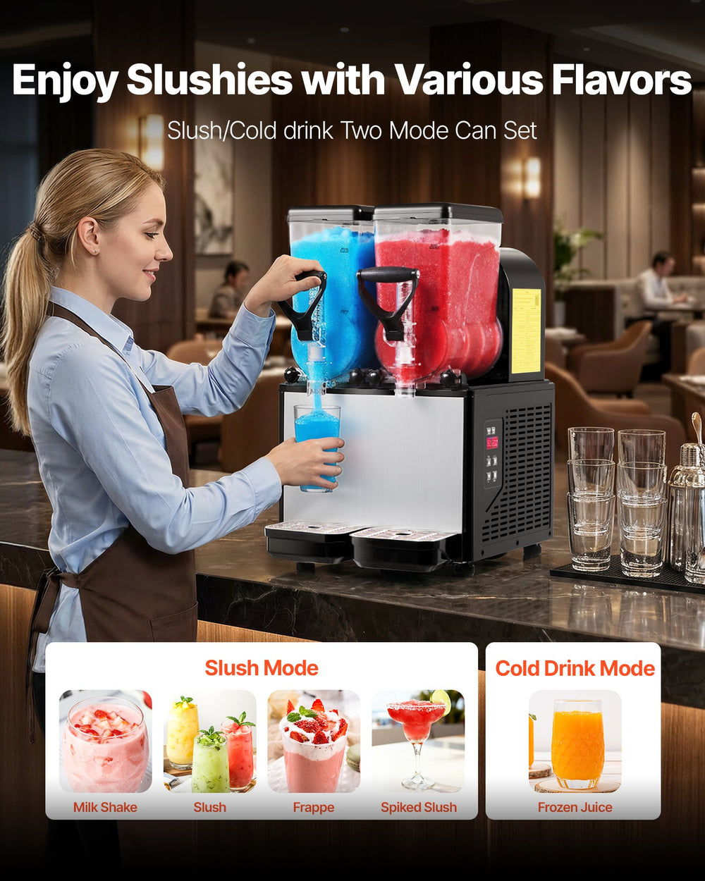 VEVOR Slushie Machine, 6L/1.6Gal x 2 Tank Commercial Slushy Maker, Frozen Drink Maker with Self-Cleaning, Margarita Machine for Restaurants Bars Party for Slushie, Margaritas, Milkshake & More