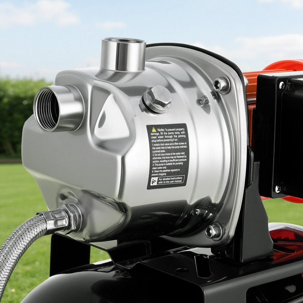 VEVOR 1 HP Shallow Well Pump with Pressure Tank, 120V 1000 GPH, Stainless Steel Irrigation Jet Pump with 5-Gal Tank, Automatic Water Booster System, 20/40 PSI Pressure Switch, for Home Garden Lawn