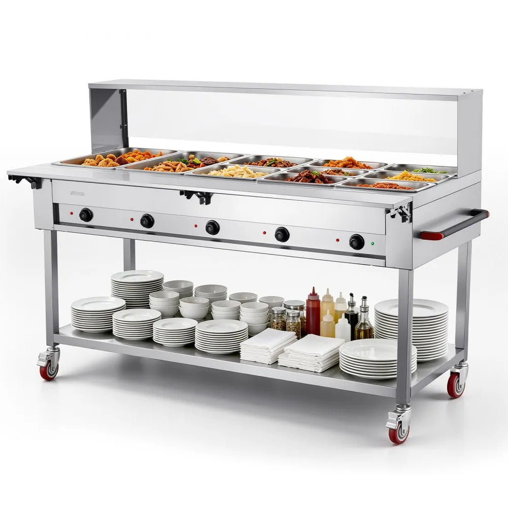 Vevor Commercial Food Warmer 10-Pan Electric Tube Heating Table New