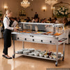 VEVOR Commercial Food Warmer 7 Pans Electric Tube Heating Table 3500W, for Buffet Restaurant Catering, Stainless Steel Server with Food Heat Lamp, Folding Board, Undershelf, and Rolling Stand