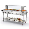VEVOR Commercial Food Warmer 7 Pans Electric Tube Heating Table 3500W, for Buffet Restaurant Catering, Stainless Steel Server with Food Heat Lamp, Folding Board, Undershelf, and Rolling Stand