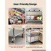VEVOR Commercial Food Warmer 7 Pans Electric Tube Heating Table 1500W, for Buffet Restaurant Catering, Stainless Steel Server with Folding Board, Undershelf, Rolling Stand, and Temp Control