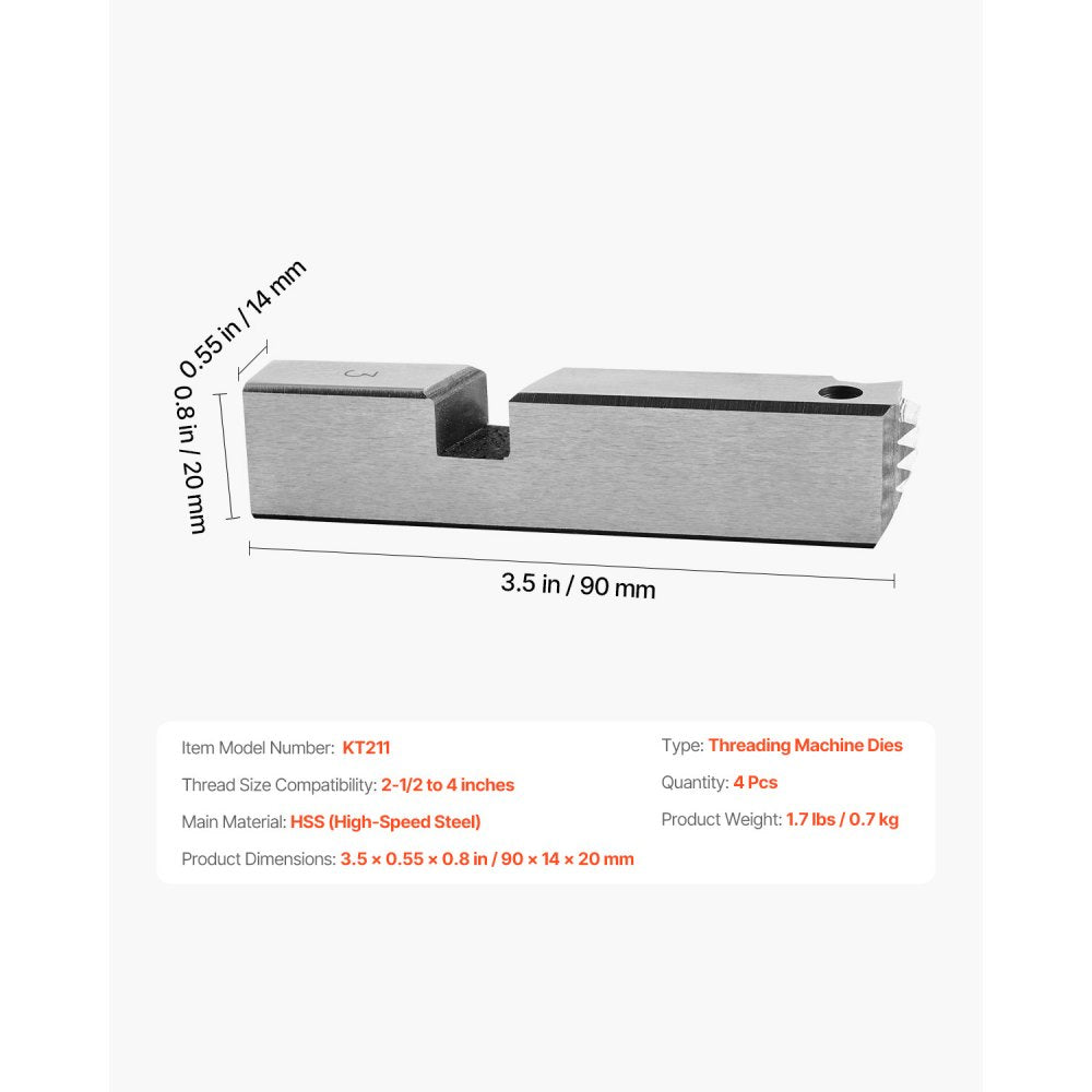 VEVOR Threading Machine Dies, 2-1/2" to 4" NPT Pipe Dies(4 Packs), Right-Handed HSS Pipe Threading Dies, Fit VEVOR Integrated Pipe Threading Machines